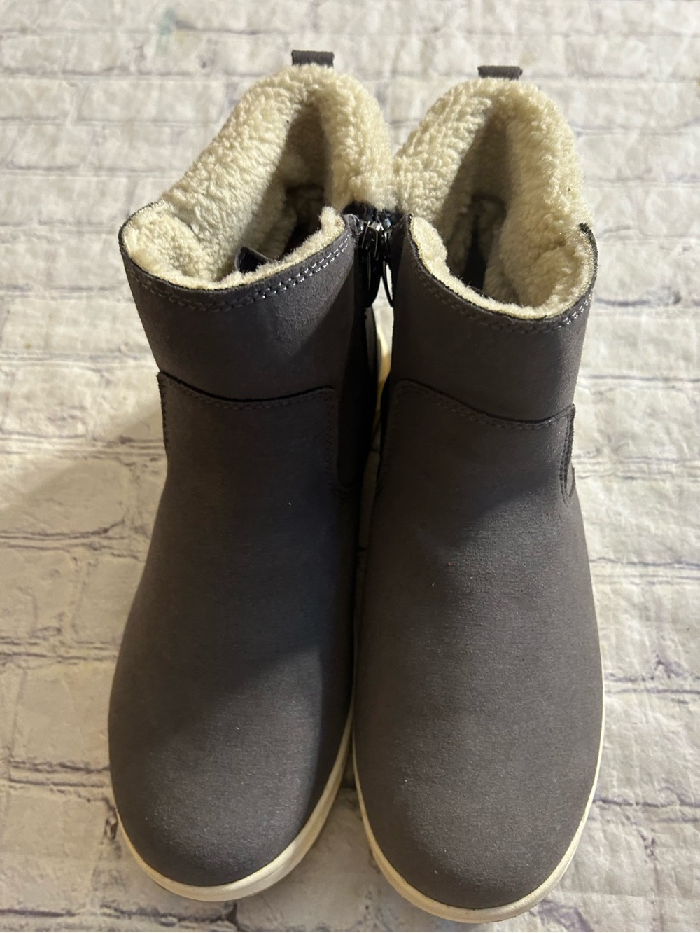 KHOMBU WATERP-REPELLANT ANKLE BOOTS SIDE ZIPPER FUZZY FLEECE LINING WOMEN’S 8M